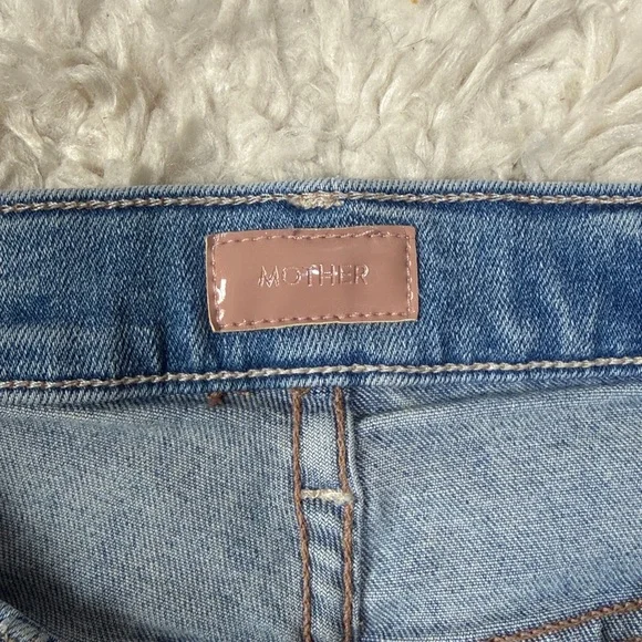 MOTHER The Hustler High Rise cropped Leg Ankle Fray Jeans Au Revoir size 32